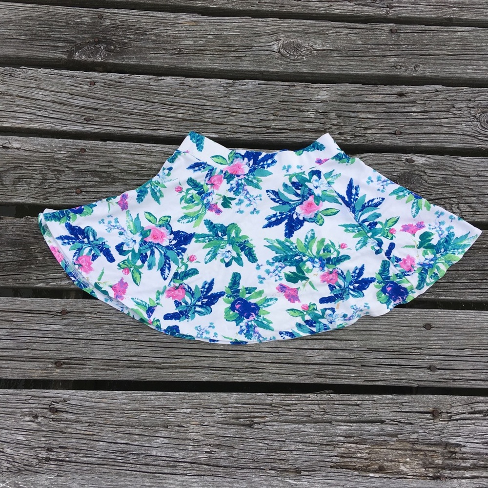 White Skater floral high waist skirt print